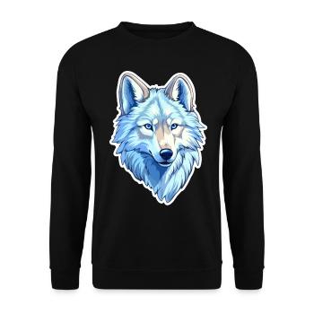 Wolf Kostüm blauer Wolfskopf Werwolf und - Unisex Pullover - Schwarz - Vorne - Alina (178cm) & Michal (187cm)