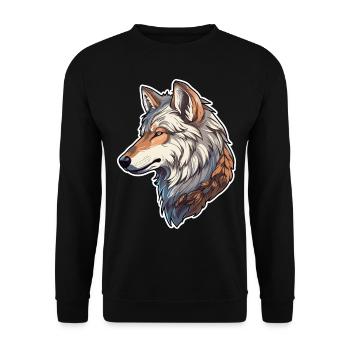 Wolf Kostüm blauer Wolfskopf Werwolf und - Unisex Pullover - Schwarz - Vorne - Alina (178cm) & Michal (187cm)