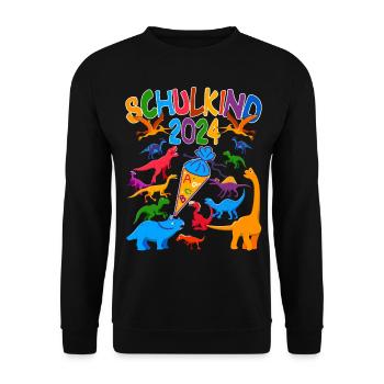 Dinos Schultüte Einschulung Schulkind 2024 - Unisex Pullover - Schwarz - Vorne - Alina (178cm) & Michal (187cm)