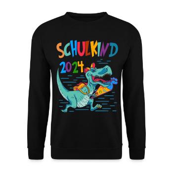 Dinos Schultüte Einschulung Schulkind 2024 - Unisex Pullover - Schwarz - Vorne - Alina (178cm) & Michal (187cm)