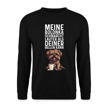 Meine Bolonka schnarcht lauter - Bolonka Zwetna - Unisex Pullover - Schwarz - Vorne - Alina (178cm) & Michal (187cm)