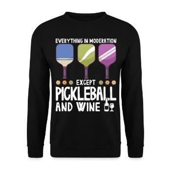 Pickleball und Wein für Pickle Ball, Was That out - Unisex Pullover - Schwarz - Vorne - Alina (178cm) & Michal (187cm)