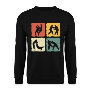 retro Judo t-shirt - Unisex Sweatshirt - black - Front - Alina (178cm) & Michal (187cm)