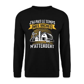 j'ai pas le temps des vaches m'attendent - Sweat-shirt Unisexe - noir - Devant - Alina (178cm) & Michal (187cm)