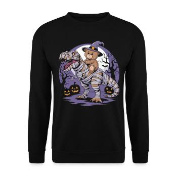 Teddy bear riding a dinosaur on Halloween - Unisex Sweatshirt - black - Front - Alina (178cm) & Michal (187cm)