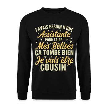 Ich werde ein Cousin sein, Geschenk für den zukünftigen Cousin - Unisex Pullover - Schwarz - Vorne - Alina (178cm) & Michal (187cm)