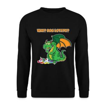 Lustiger Drache Das letzte? Drache frisst Einhorn - Unisex Pullover - Schwarz - Vorne - Alina (178cm) & Michal (187cm)