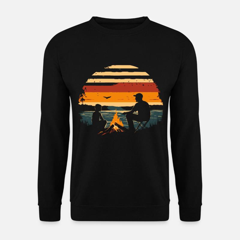Vater und Sohn Camping Lagerfeuer Wandern vintage - Unisex Pullover - Schwarz
