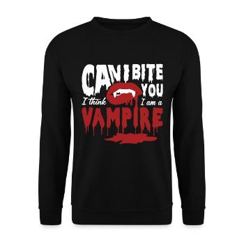Vampire Sexy Lips Halloween Can I bite you blood - Unisex Sweatshirt - black - Front - Alina (178cm) & Michal (187cm)