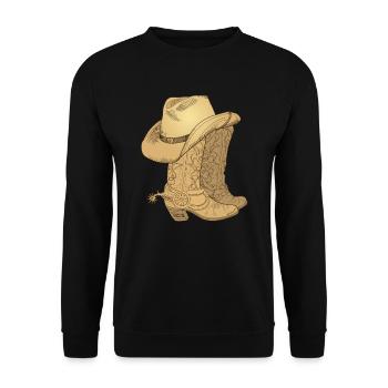 Vintage Retro Cowboy Hut Cowboystiefel Geschenk - Unisex Pullover - Schwarz - Vorne - Alina (178cm) & Michal (187cm)