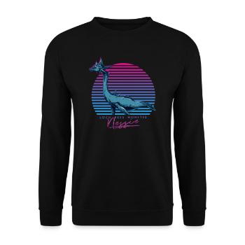 Vintage Retro Neon 80er Loch Ness Monster Nessie - Unisex Pullover - Schwarz - Vorne - Alina (178cm) & Michal (187cm)