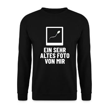 Lustiges Sperma Shirt mit Spermium - Altes Foto - Unisex Pullover - Schwarz - Vorne - Alina (178cm) & Michal (187cm)