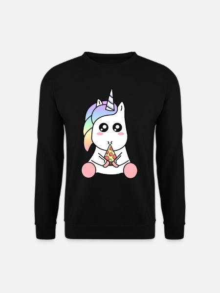 Süße lustige Kawaii Einhorn essen Pizza Slice - Unisex Pullover - Schwarz