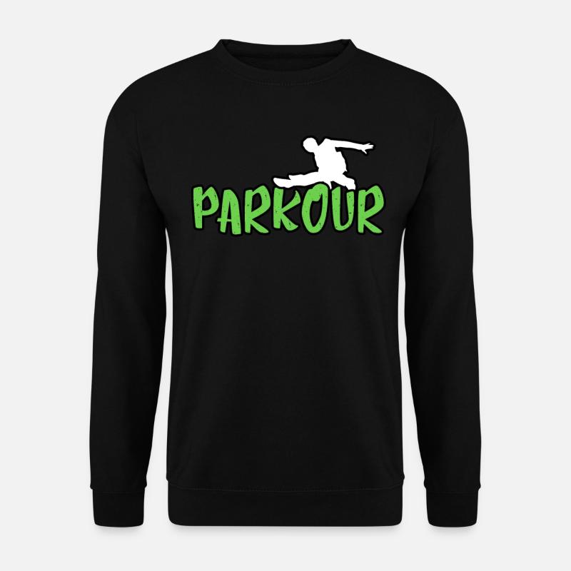 Parkour Shirt: Parkour in Grün mit Parkourläufer - Unisex Pullover - Schwarz
