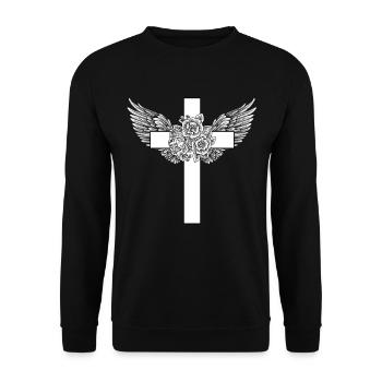 croix avec rose et ailes jésus dieu religion - Sweat-shirt Unisexe - noir - Devant - Alina (178cm) & Michal (187cm)