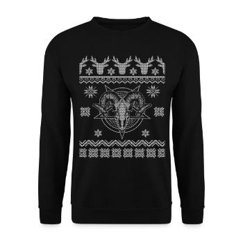 Satan Baphomet Ugly christmas okkult Weihnachten - Unisex Pullover - Schwarz - Vorne - Alina (178cm) & Michal (187cm)