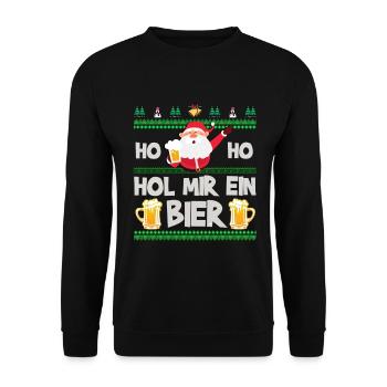 Weihnachten Weihnachtsmann Ho Ho Bier Winter Xmas - Unisex Pullover - Schwarz - Vorne - Alina (178cm) & Michal (187cm)