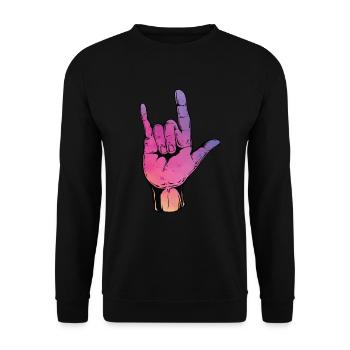 Rock On Cool Hand Sign Rocker Konzert Geschenk - Unisex Pullover - Schwarz - Vorne - Alina (178cm) & Michal (187cm)