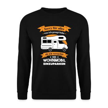 Witziges Design für Wohnmobil und Wohnwagenfans - Unisex Pullover - Schwarz - Vorne - Alina (178cm) & Michal (187cm)