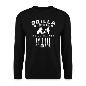 Grilla und Chilla BBQ Grill Master - Unisex Pullover - Schwarz - Vorne - Alina (178cm) & Michal (187cm)