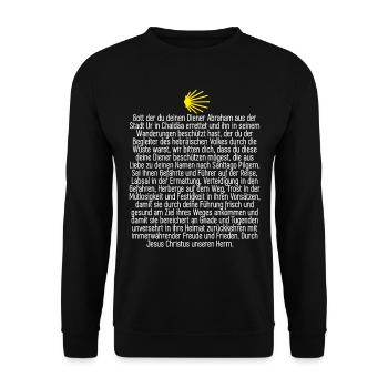 Pilger Geschenk - Pilgersegen mit Jakobsmuschel - Unisex Pullover - Schwarz - Vorne - Alina (178cm) & Michal (187cm)