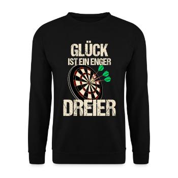 Lustiges Glück ist ein enger dreier Dart Spruch - Unisex Pullover - Schwarz - Vorne - Alina (178cm) & Michal (187cm)