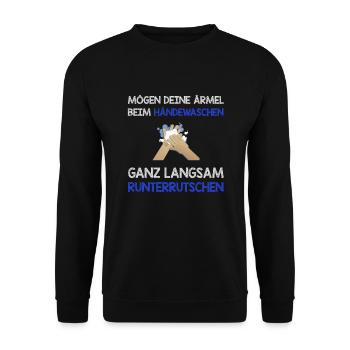 Lustige Sprüche Humor Händewaschen Nasse Ärmel - Unisex Pullover - Schwarz - Vorne - Alina (178cm) & Michal (187cm)
