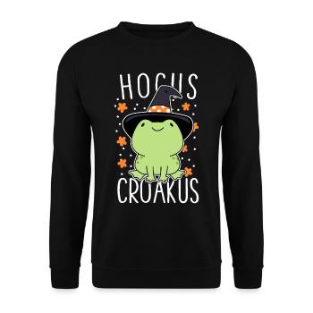 Lustige Halloween Frosch süße Hocus Croakus Hexe Hut - Unisex Pullover - Schwarz - Vorne - Alina (178cm) & Michal (187cm)