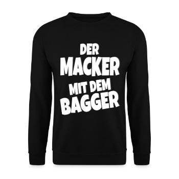 Baggerfahrer - Der Macker mit dem Bagger -Spruch - Unisex Pullover - Schwarz - Vorne - Alina (178cm) & Michal (187cm)