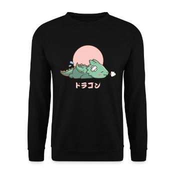 Kawaii schlafender Drache - Unisex Pullover - Schwarz - Vorne - Alina (178cm) & Michal (187cm)