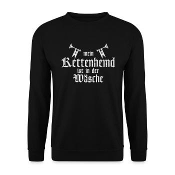 Kettenhemd in der Wäsche Mittelalter LARP Spruch - Unisex Pullover - Schwarz - Vorne - Alina (178cm) & Michal (187cm)