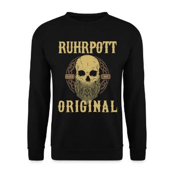 Ruhrpott Ruhrgebiet - Glück Auf Skull Geschenk - Unisex Pullover - Schwarz - Vorne - Alina (178cm) & Michal (187cm)