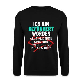 Beförderung Kollege Kollegin Geschenk Büro Arbeit - Unisex Pullover - Schwarz - Vorne - Alina (178cm) & Michal (187cm)