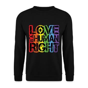 Liebe ist ein Menschenrecht - Regenbogen-LGBT-Herz - Unisex Pullover - Schwarz - Vorne - Alina (178cm) & Michal (187cm)