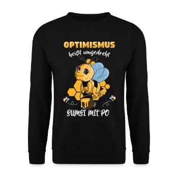 Optimismus heißt umgedreht SUMSI MIT PO Bienen - Unisex Pullover - Schwarz - Vorne - Alina (178cm) & Michal (187cm)