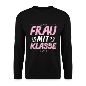 Frau mit Klasse Lehrerinnen Geschenk - Unisex Pullover - Schwarz - Vorne - Alina (178cm) & Michal (187cm)