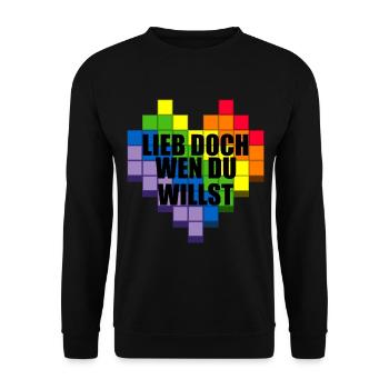 Lieb Doch Wen Du Willst - Pride Flag LGBTQ - Unisex Pullover - Schwarz - Vorne - Alina (178cm) & Michal (187cm)