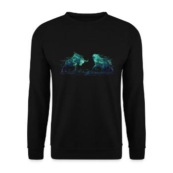 Aktionär Bulle Bär Börse DAX Aktien Trader - Unisex Pullover - Schwarz - Vorne - Alina (178cm) & Michal (187cm)