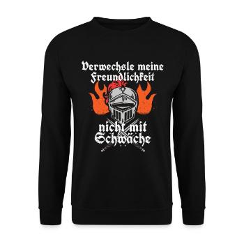 Ritter Spruch Freundlichkeit & Schwäche Ritterlich - Unisex Pullover - Schwarz - Vorne - Alina (178cm) & Michal (187cm)