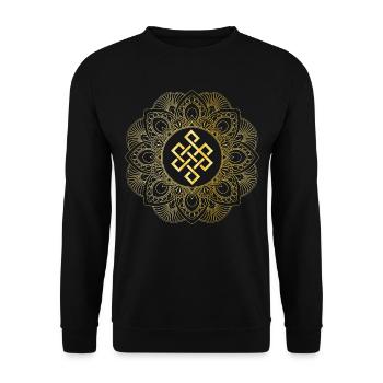 Tibetischer endloser Knoten Symbol für Tod und Wiedergeburt - Unisex Pullover - Schwarz - Vorne - Alina (178cm) & Michal (187cm)