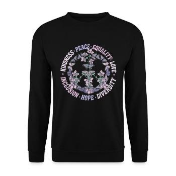 Vielfalt Gleichheit Liebe Frieden Menschenrechte - Unisex Pullover - Schwarz - Vorne - Alina (178cm) & Michal (187cm)