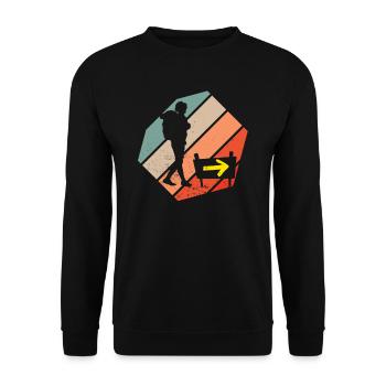Retro Pilger Jakobsweg Shirt - Unisex Pullover - Schwarz - Vorne - Alina (178cm) & Michal (187cm)