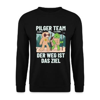 Lustiges Pilger Team Shirt Jakobsweg - Unisex Pullover - Schwarz - Vorne - Alina (178cm) & Michal (187cm)