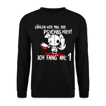 Zählen wir mal die Psychos hier - Unisex Pullover - Schwarz - Vorne - Alina (178cm) & Michal (187cm)