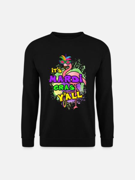 It's Mardi Gras Y'All Funny Flamingo With Beads - Unisex Sweatshirt - black