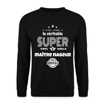 super maître nageur 100% génial humour - Sweat-shirt Unisexe - noir - Devant - Alina (178cm) & Michal (187cm)