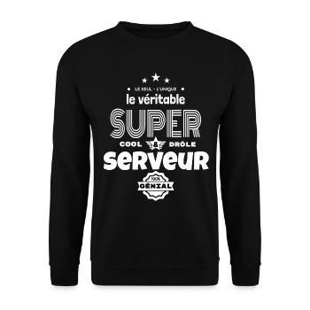 super serveur 100% génial humour - Sweat-shirt Unisexe - noir - Devant - Alina (178cm) & Michal (187cm)