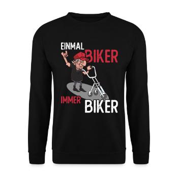 Einmal Biker Immer Biker Opa Pension Rentner - Unisex Pullover - Schwarz - Vorne - Alina (178cm) & Michal (187cm)