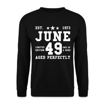49th birthday June born 1973 Gift idea - Unisex Sweatshirt - black - Front - Alina (178cm) & Michal (187cm)