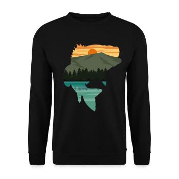 Angelliebhaber Natur Landschaft Barsch Fischer - Unisex Pullover - Schwarz - Vorne - Alina (178cm) & Michal (187cm)